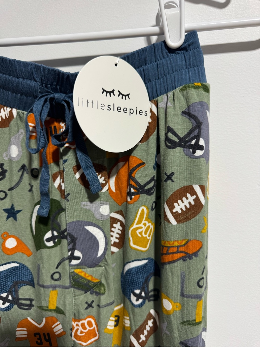 NWT Little Sleepies Mens Green Football-Print Pajama Pants Size Small